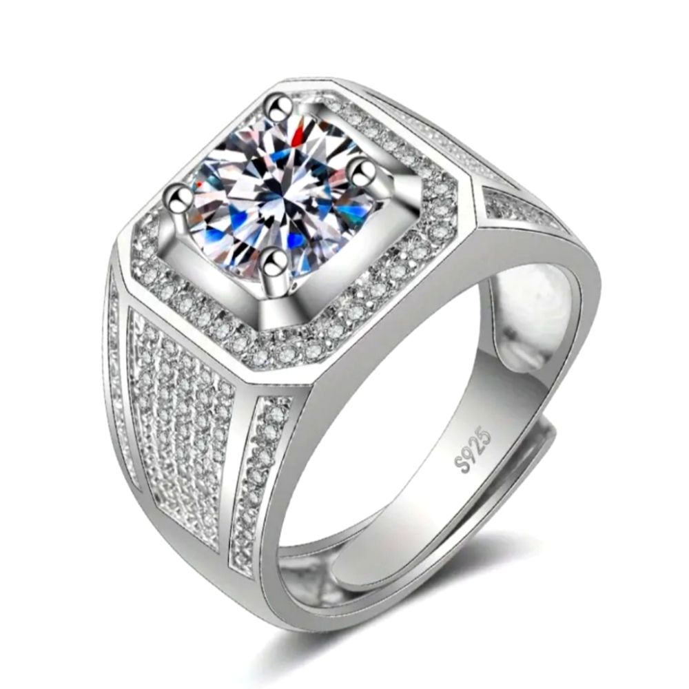 Adjustable Moissanite Ring for Men 1.5ct D Color VVS1 Mens Wedding Band S925